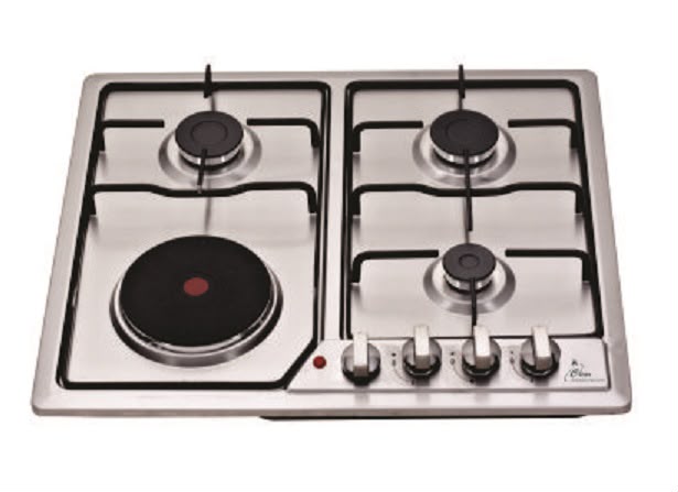 Stainless steel hybrid hob with electric hotplate